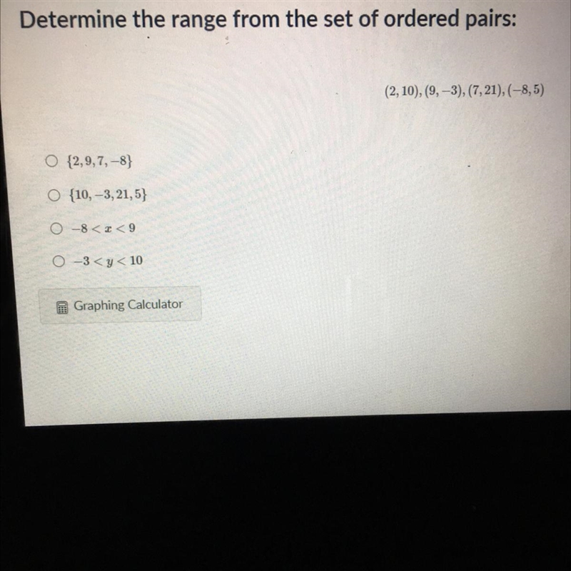 Determine the range from the set of ordered pairs-example-1