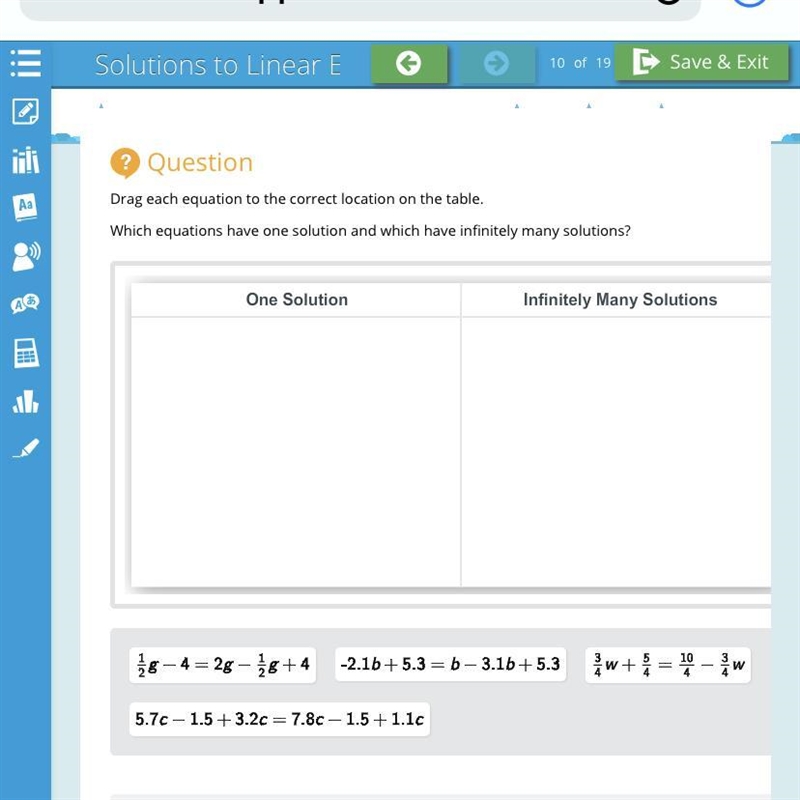 Which equations have one solution and which have infinitely many solutions?-example-1