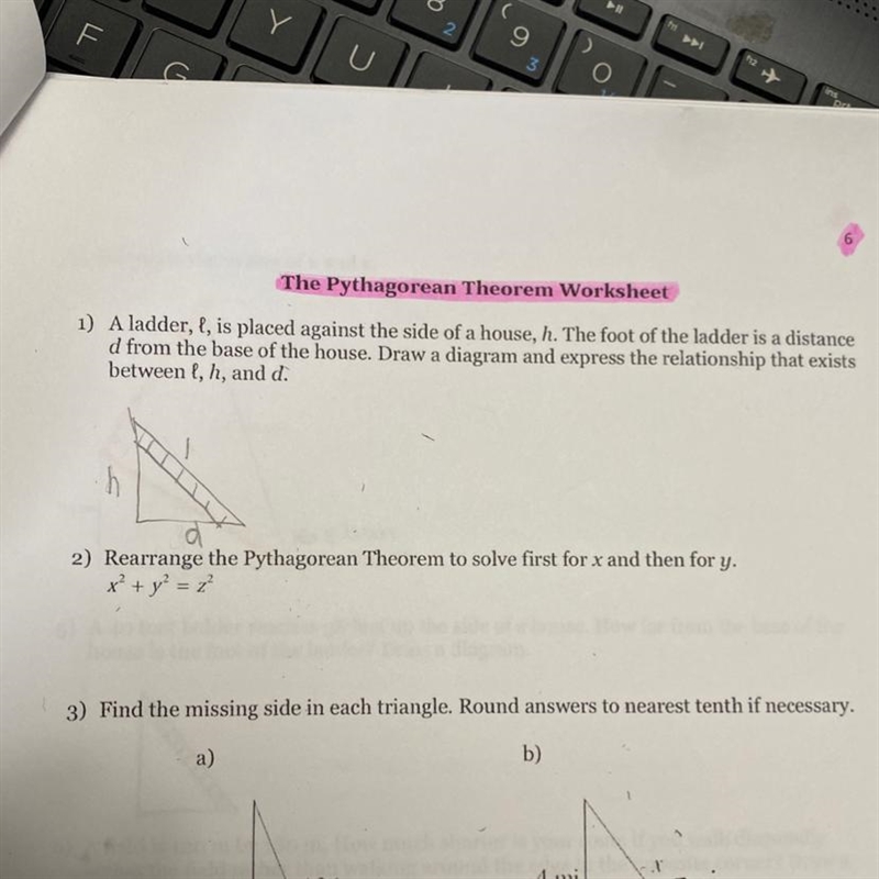 2) Rearrange the Pythagorean Theorem to solve first for c and then y.-example-1