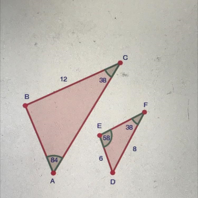 Are the two triangles below similar? (1 point) 01) Yes; they have congruent corresponding-example-1