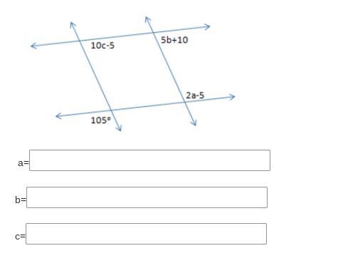 In the figure below, lines that appear to be parallel are parallel. Solve for a, b-example-1