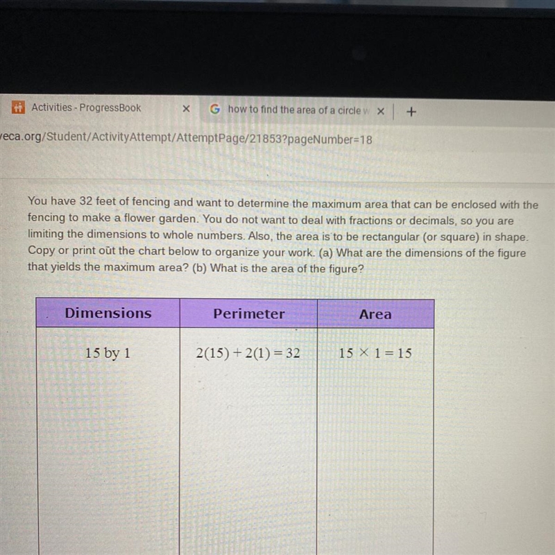 You have 32 feet of fencing and want to determine the maximum area that can be enclosed-example-1