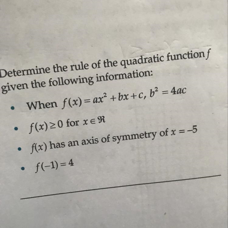 12. Determine the rule of the quadratic functionſ given the following information-example-1