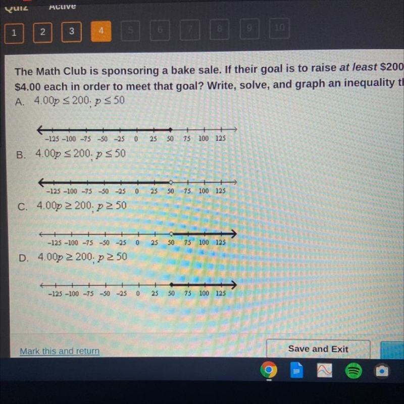 The Math Club is sponsoring a bake sale. If their goal is to raise at least $200, how-example-1