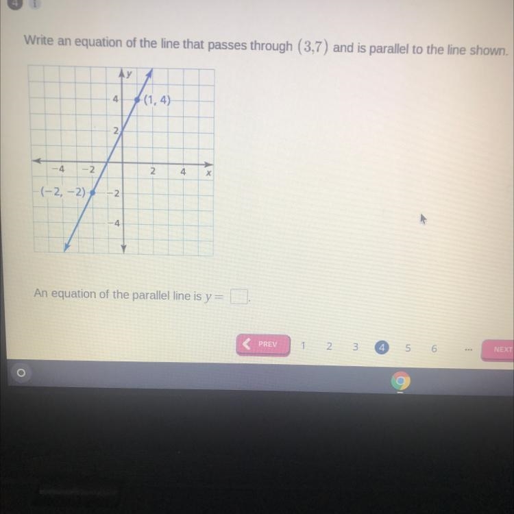 Write an equation of the line that passes through (3, 7) and is parallel to the line-example-1