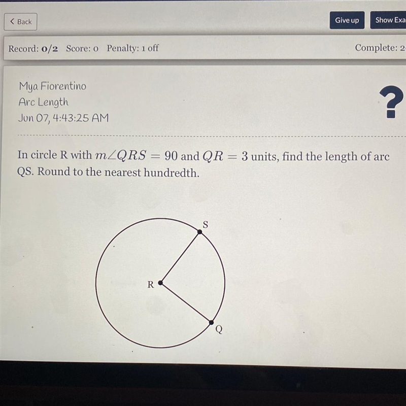 Find the length of arc QS-example-1