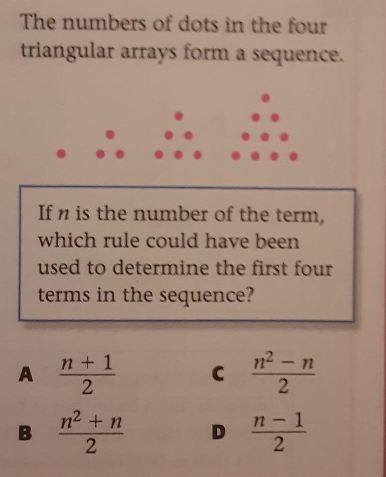 The numbers of dots in the four triangular arrays form a sequence...​-example-1