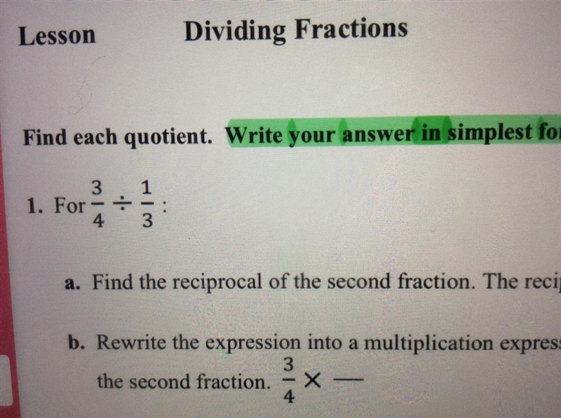 3/4 divided by 1/3 write answer in simplest form-example-1