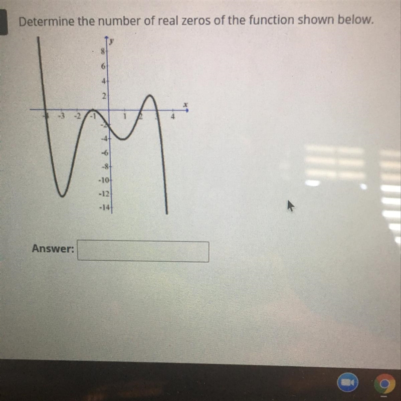 Determine the number of real zeros of the function shown below. Plz help meeee-example-1