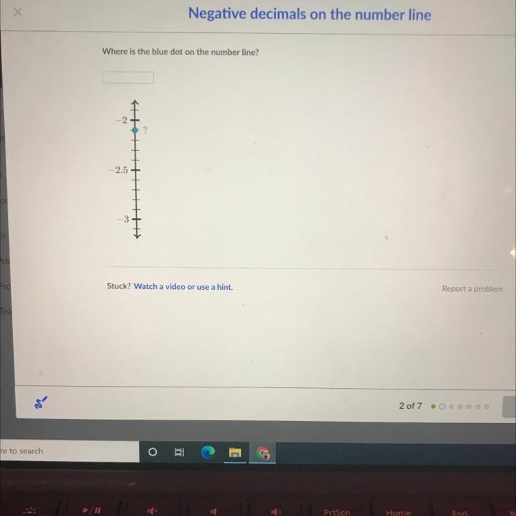 Where is the blue dot on the number line?-example-1