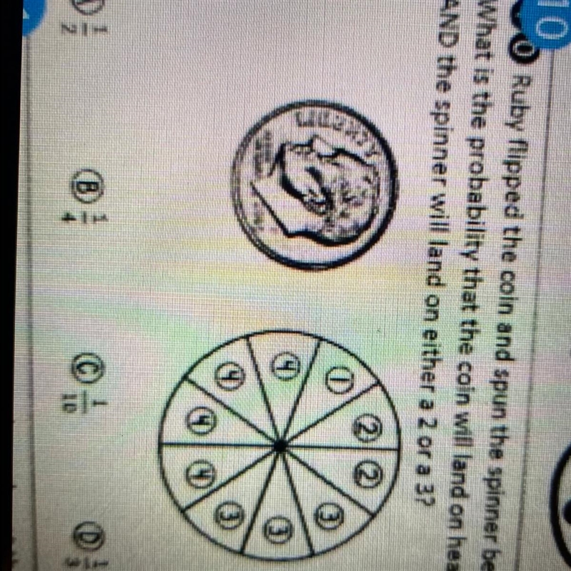 Ruby flipped the coin and spun the spinner below. What is the probability that the-example-1