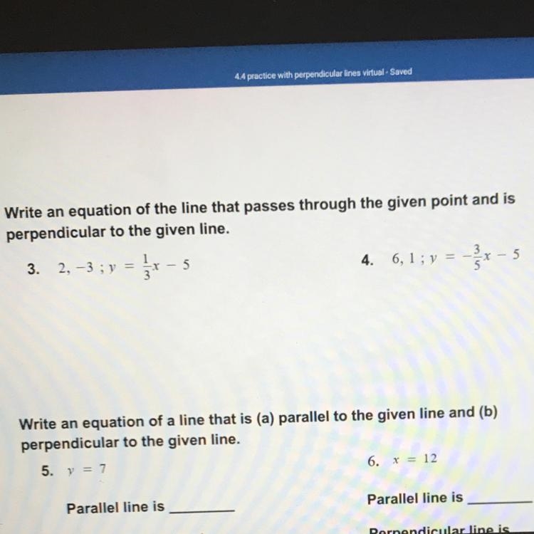 Write an equation of the line that passes through the given point and is perpendicular-example-1