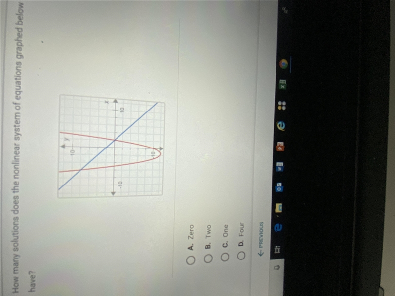 How many solutions does the nonlinear system of equations graphed below have?-example-1