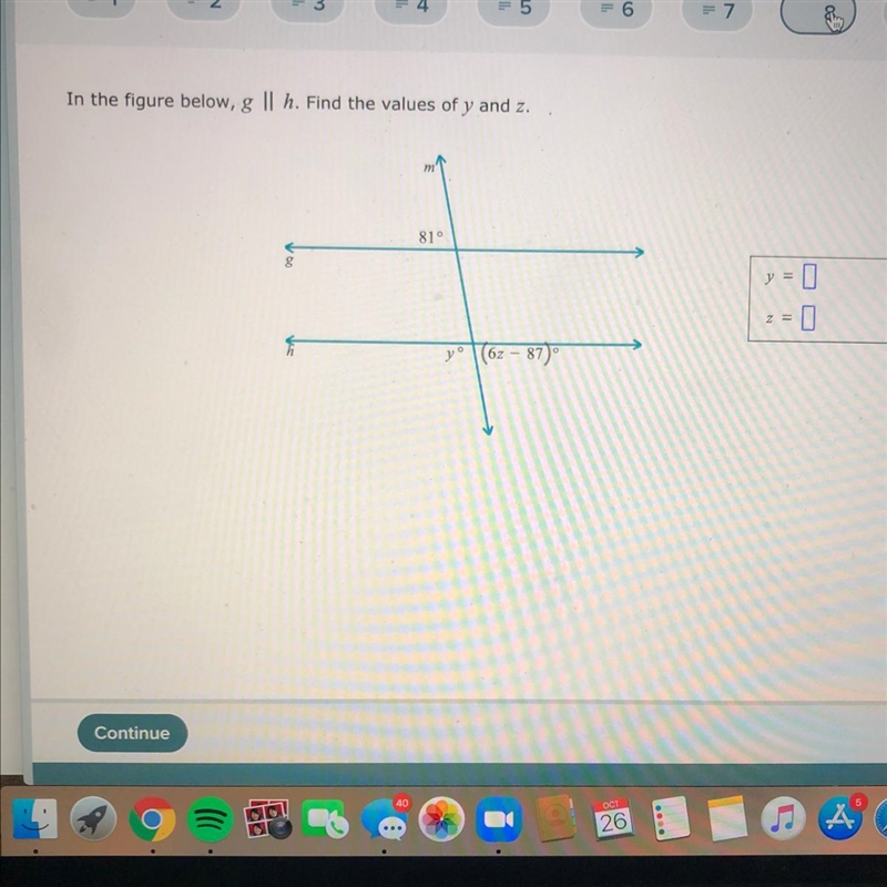 Can someone help me find the values of y and z?-example-1