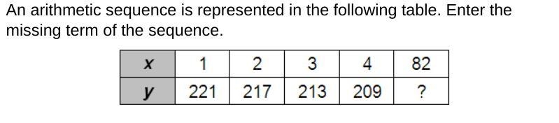 An arithmetic sequence is represented in the following table. Enter the missing term-example-1