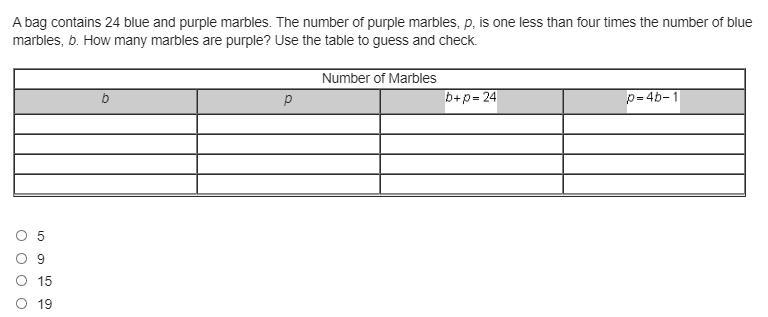 Please Help the question is below A bag contains 24 blue and purple marbles. The number-example-1