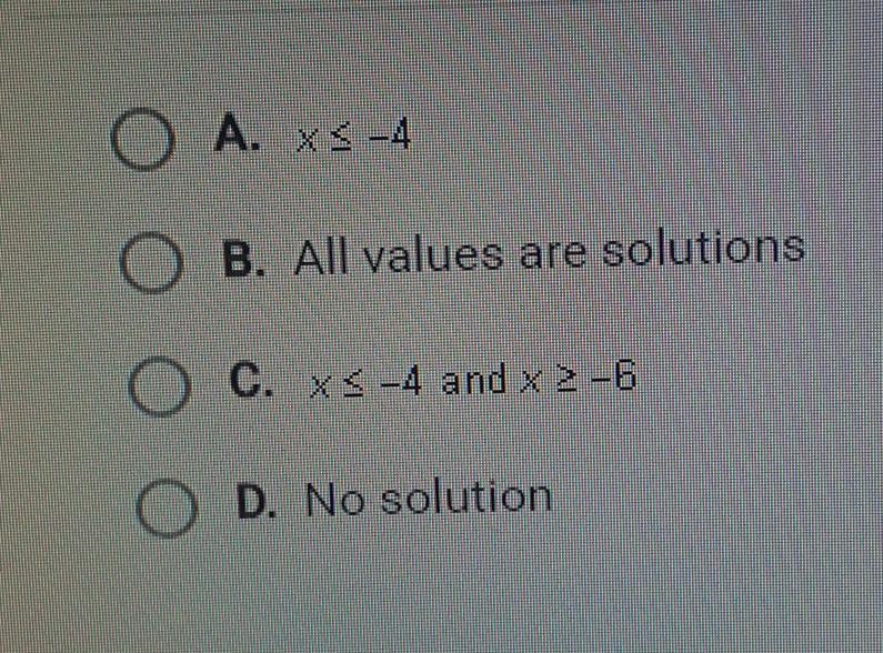 Which of the following us the solution to | x | +5 < 1 the picture is the choices-example-1