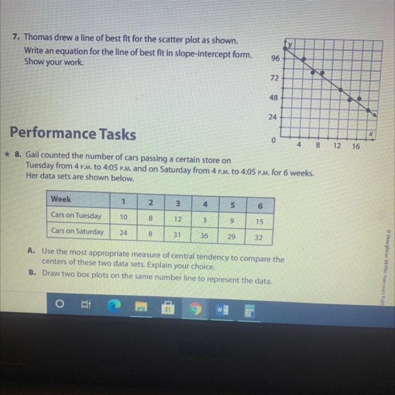 PLEASE HELP URGENT!!!!!!!!!!!! Thomas drew a line of best fit for the scatterplot-example-1