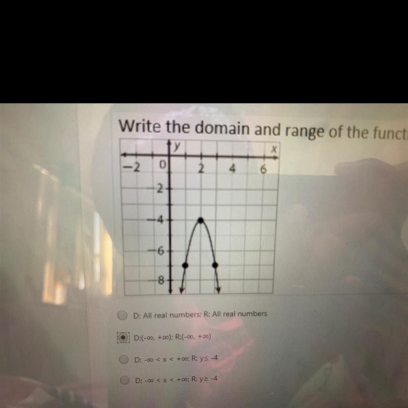 Write the domain and range of the function as an inequality-example-1