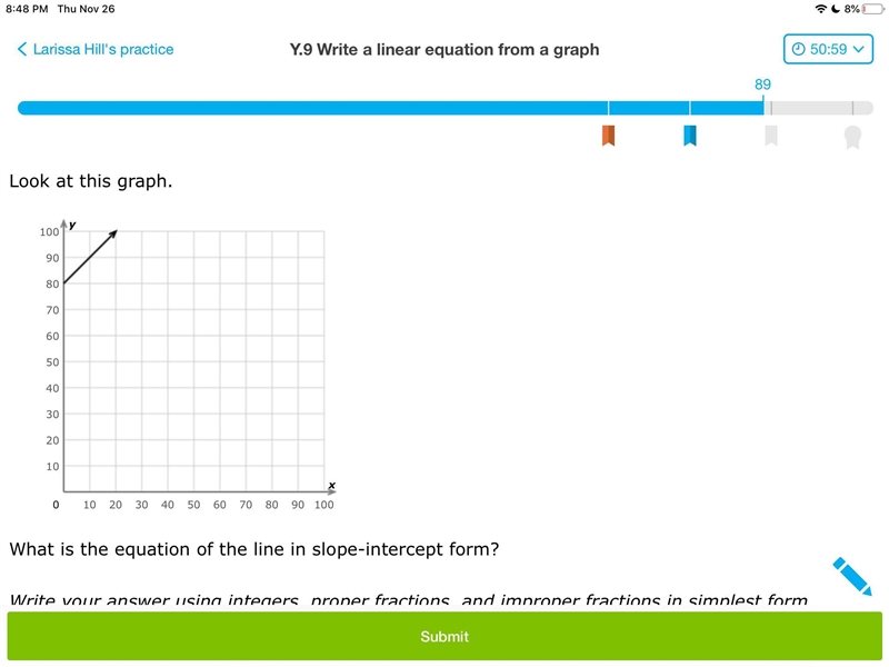 What is the equation of the line in slope intercept form-example-1