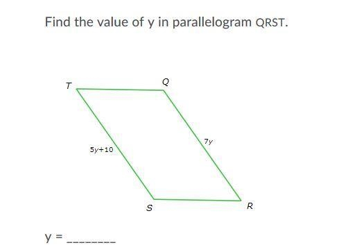 Find the value of y in parallelogram QRST.-example-1