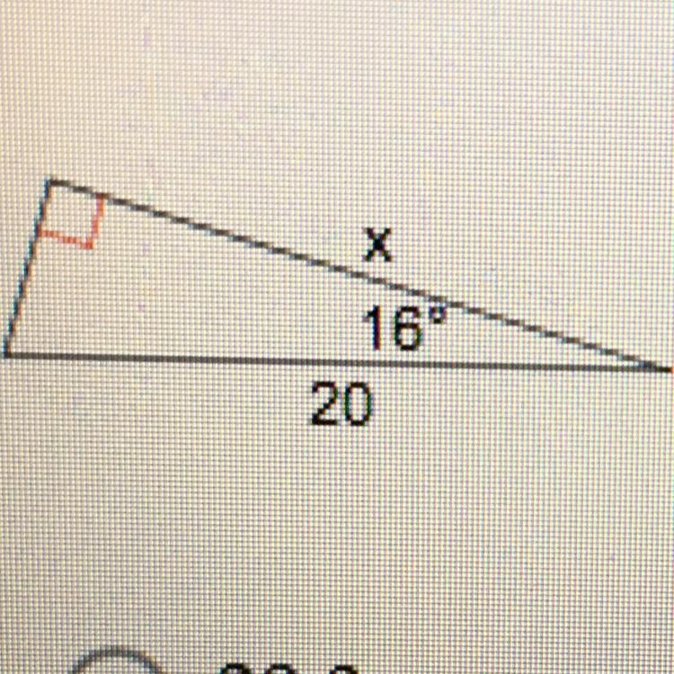 Find the missing side. Round to the nearest tenth. X 16 20-example-1