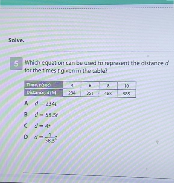 Which equation can be used to represent the distance D for the times t given in the-example-1