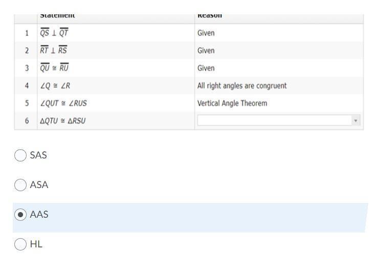 Complete the proof please. A. SAS B. ASA C. AAS D.HL-example-2