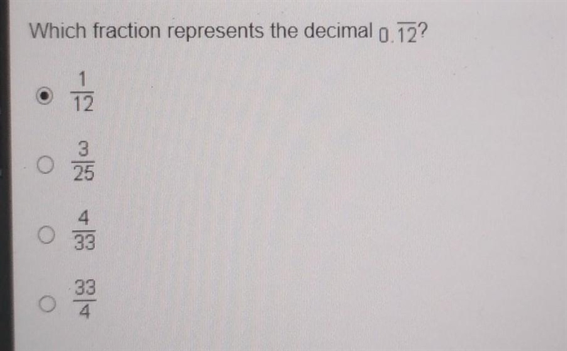 Is this correct? is the decimal 0.12 equal to 1/12 ​-example-1