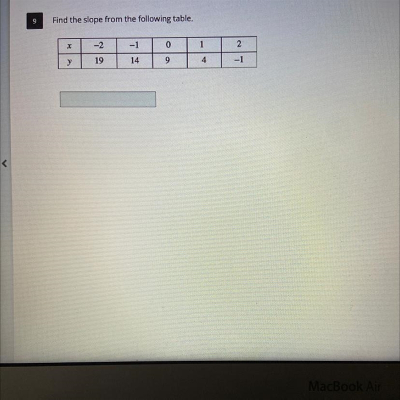 Find the slope from the following table.-example-1