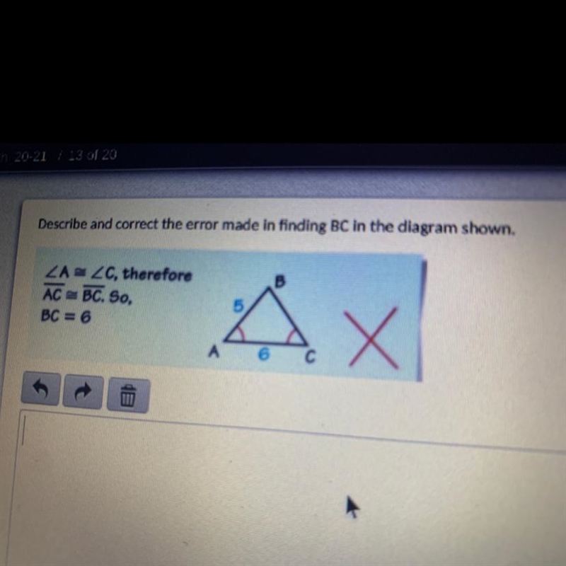 Describe and correct the error made in finding BC in the diagram-example-1