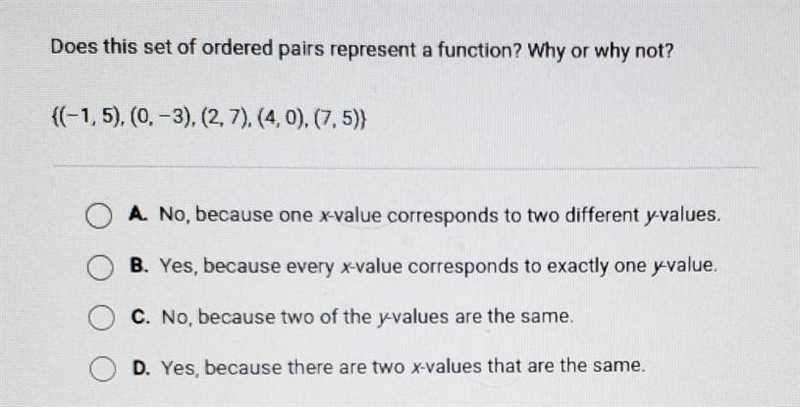 Does this set of ordered pairs represent a function?​-example-1