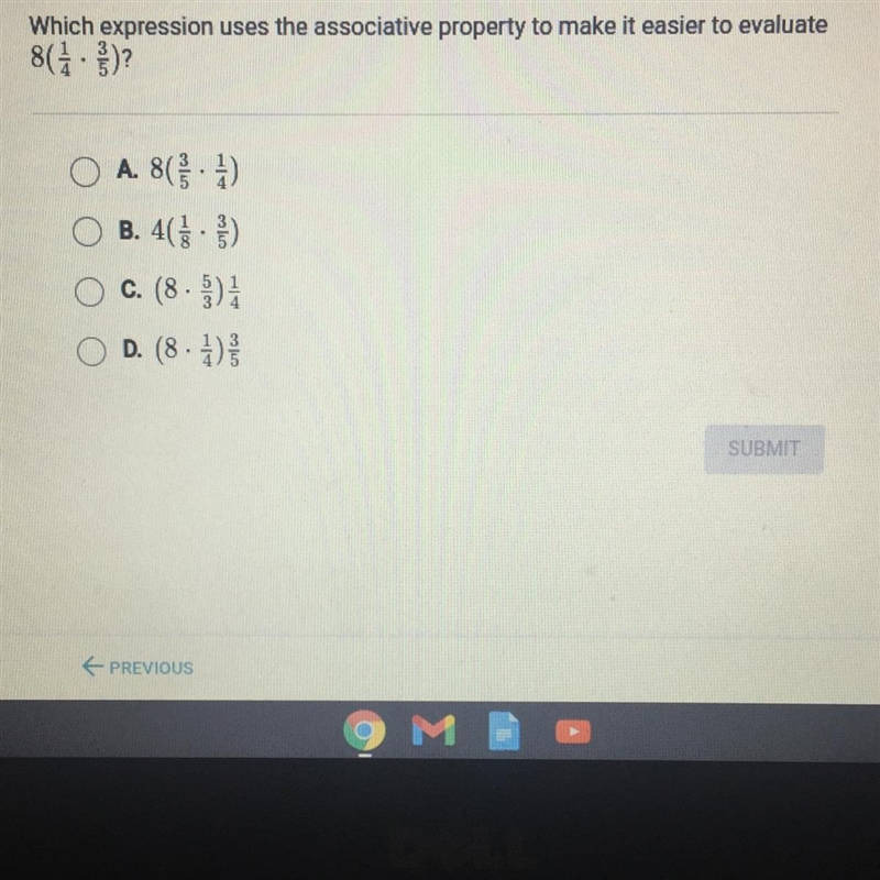 Which expression uses the associative property to make it easier to evaluate 8(1.3) A-example-1