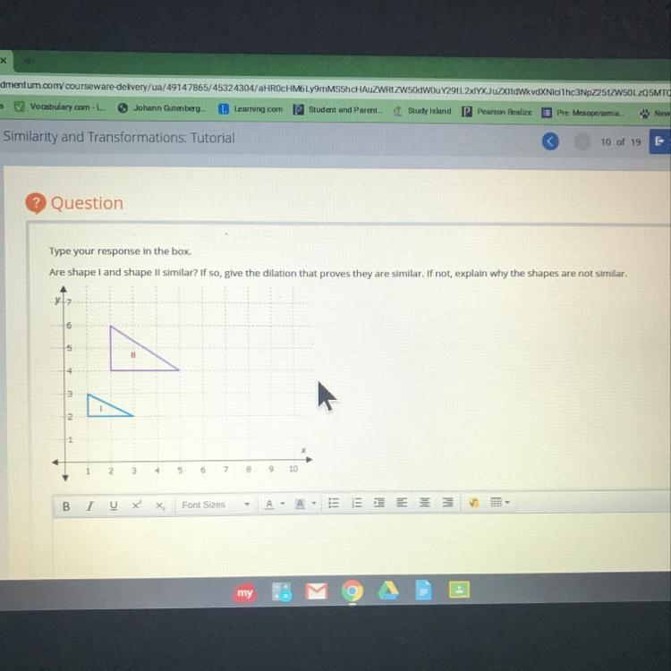 Are shape I and shape II similar? If so, give the dilation that proves they are similar-example-1