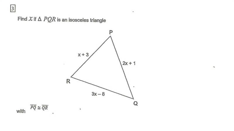 Find X if PQR is an isosceles triangle. Please-example-1