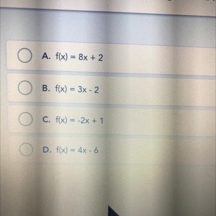 If f(3) = 6, which of the following functions would be correct?-example-1