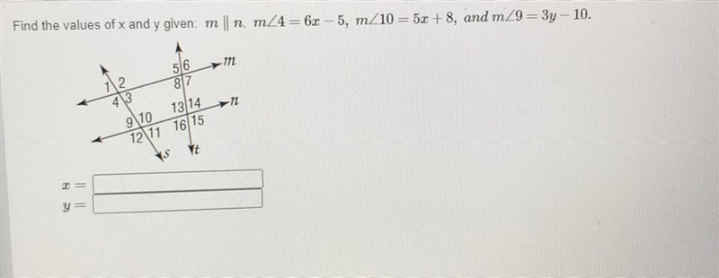 Find the value of x and y (picture above) HELP !!-example-1