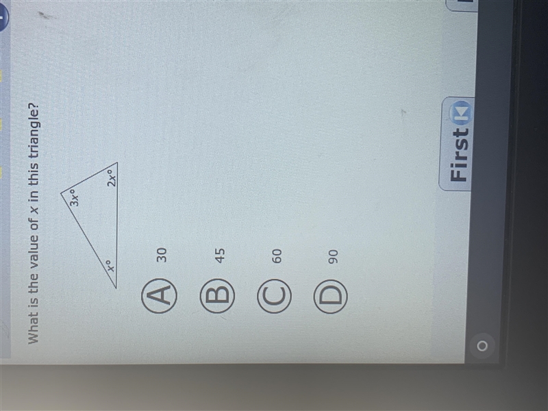 What is the value of x in this triangle?-example-1