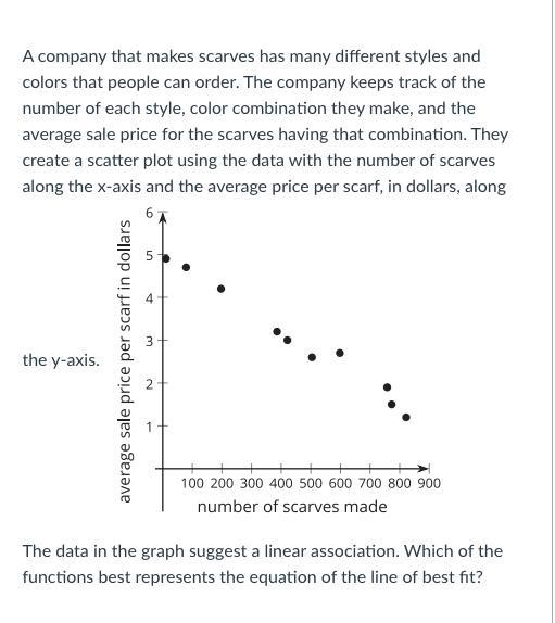 Which of the functions best represents the equation of the line of best fit?-example-1