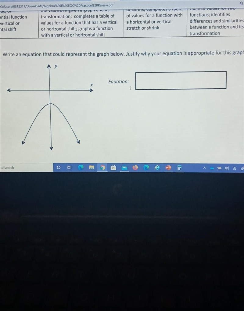 1. Write an equation that could represent the graph below. Justify why your equation-example-1