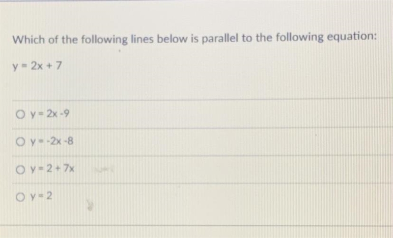 Which of the following lines below is parallel to the following question ?-example-1