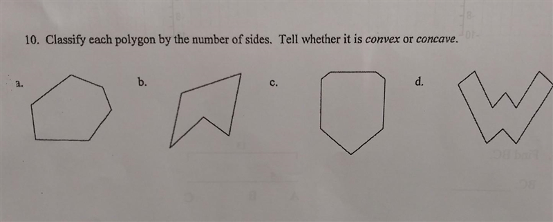 Classify each polygon by the number of sides. Tell whether it's convex or concave-example-1