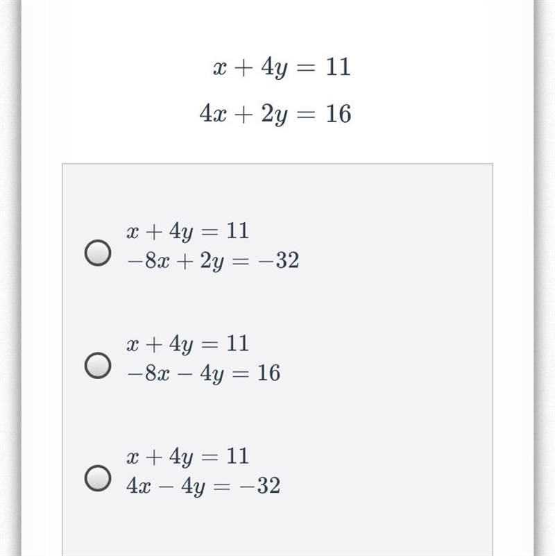 Which system of equations has the same solution as the system below-example-1