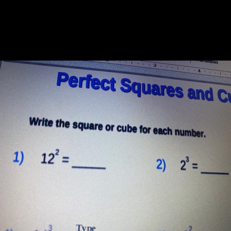 Write the square or cube fit each number.-example-1