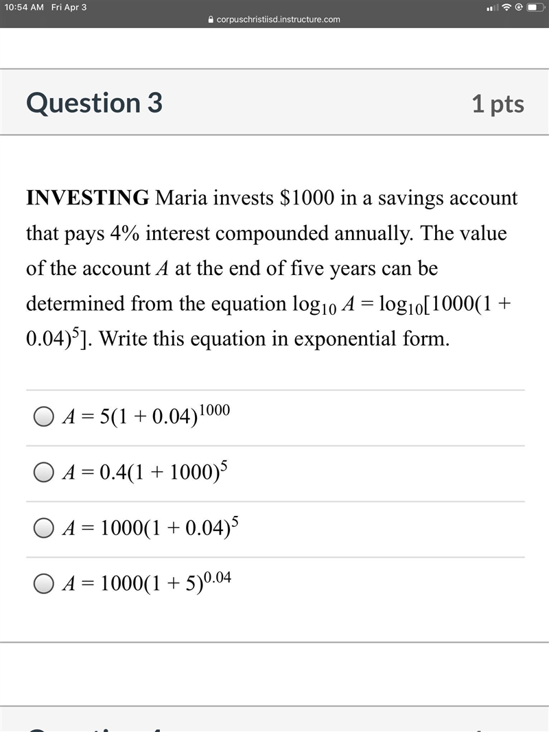 INVESTING Maria invests $1000 in a savings account that pays 4% interest compounded-example-1