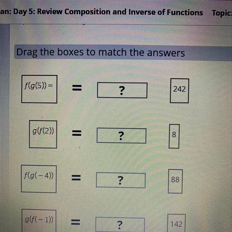 If f(x)= 3x - 8 and g(x)=2x², match the corresponding compostion of function with-example-1