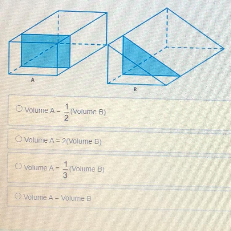 The cross section of rectangular prism A measures 6 units by 4 units. The cross section-example-1