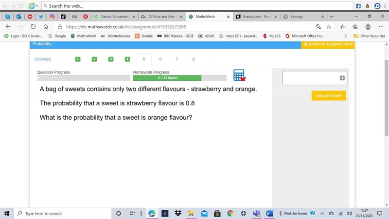 A bag of sweets contains only two different flavours - strawberry and Orange The probability-example-1