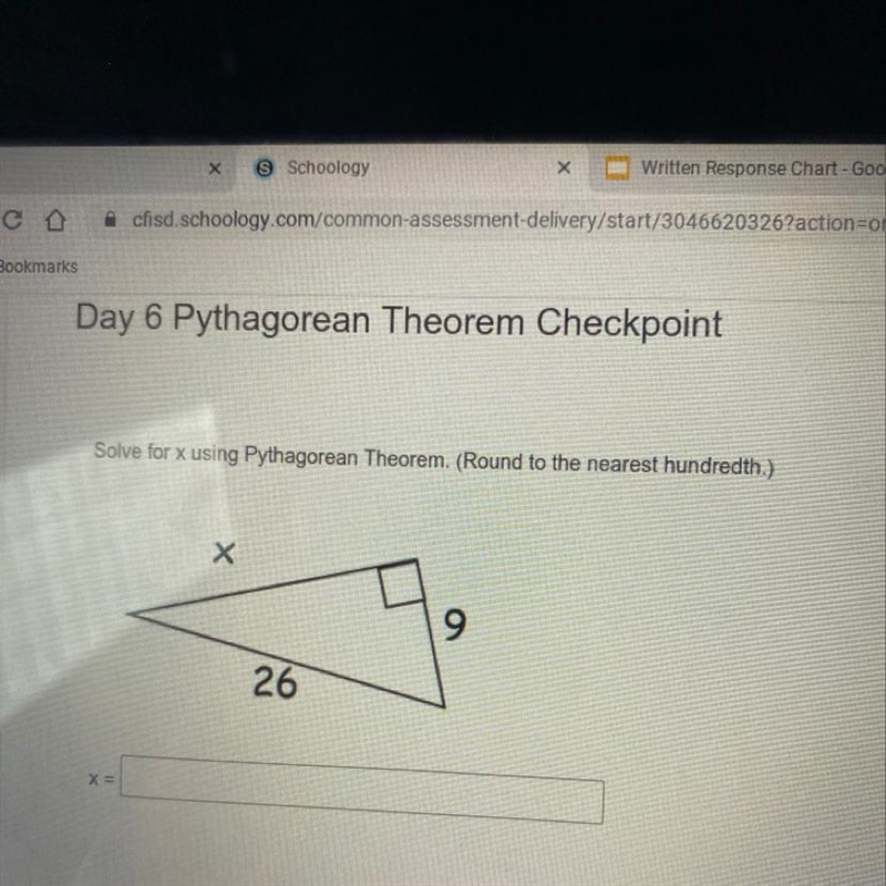 Solve for x using pythagorean theorem (round to nearest hundredth-example-1