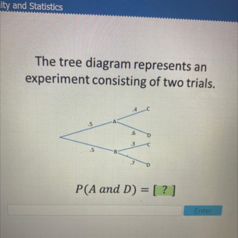 The tree diagram represents an experiment consisting of two trials. 5 6 3 5 B P(A-example-1